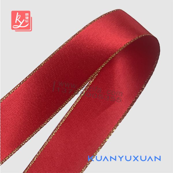 大紅色金邊絲帶